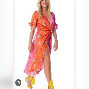 Never Fully Dressed Floral Contrast Wrap Midi Dress